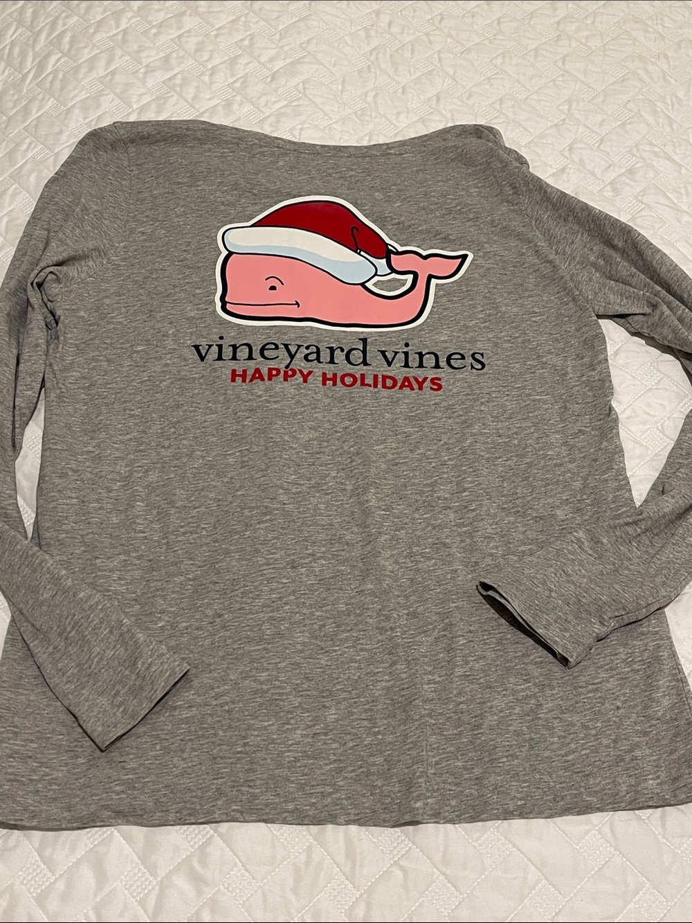 Vineyard Vines Gray Long Sleeve Tee happy holidays